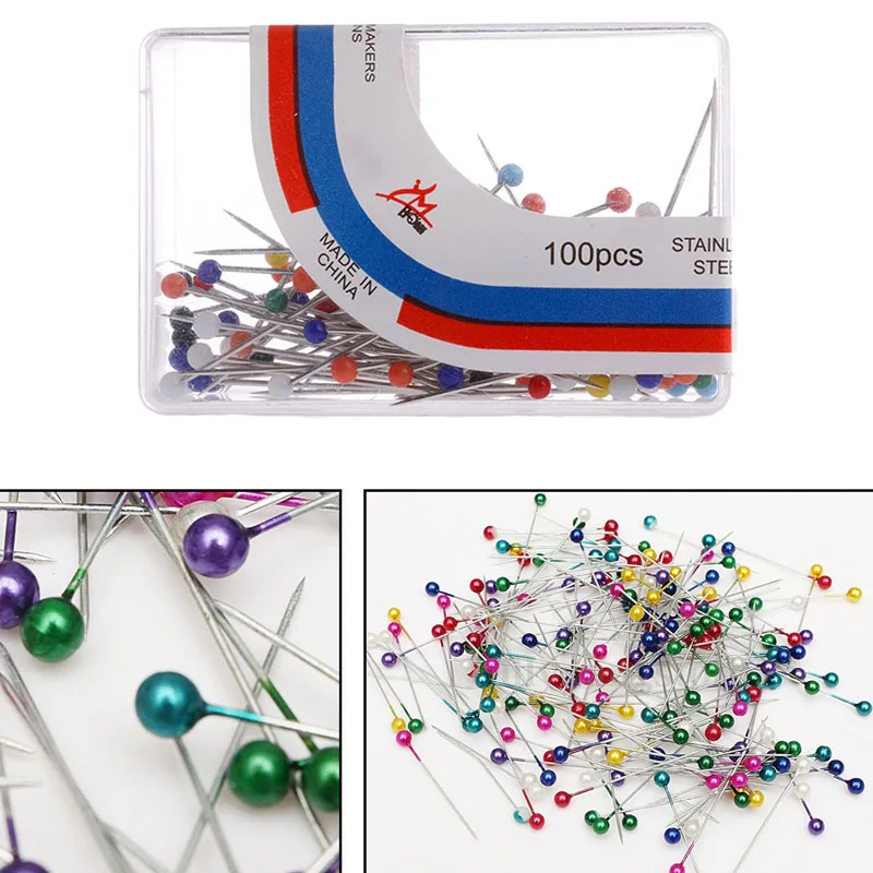 100 шт цветные пластиковые круглые булавки с жемчужной головкой для портного