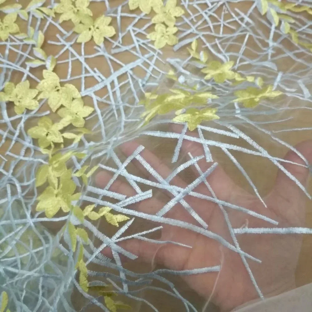 

5yards/lot latest lace fabric high quality Branch flower embroidery mesh lace french tulle net lace fabric for dress ML03