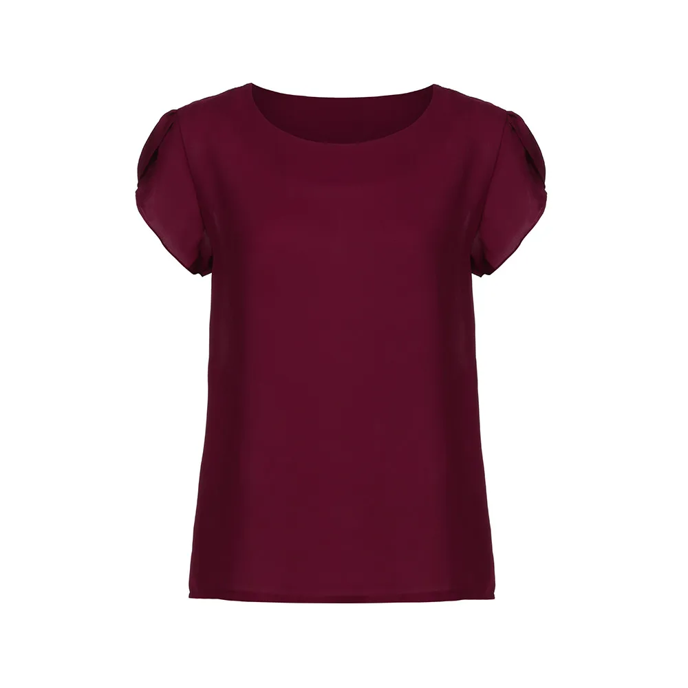 

2019 Women Blouses Summer Tops Womens Clothing Sundress O Neck Chiffon Solid Short Sleeve Blouse Tops Clothes Shirt #15