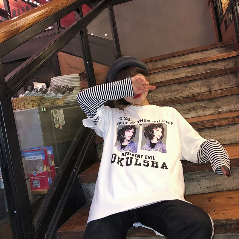 YouGeMan женская футболка Топ весенняя одежда Корейский Ulzzang Харадзюку печать