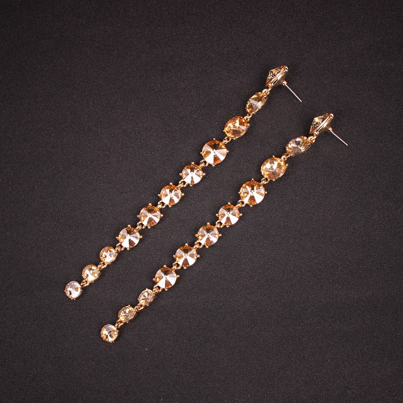 Fashion Dangle Brincos Hanging Long Drop Earrings Crystal Party Wedding Bridal Ear Jewelry Gold Color Bijoux Earings for Women | Украшения