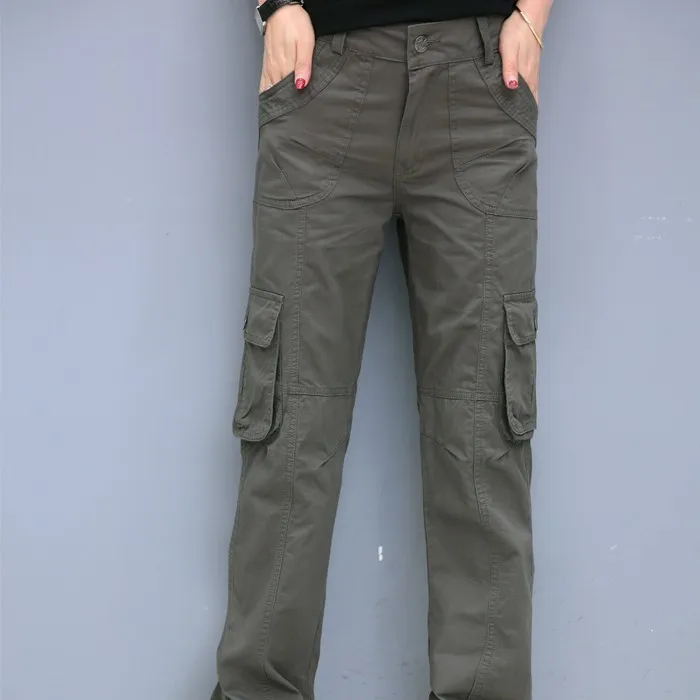 Army Green Woman's Overalls Multi Pocket Straight Trousers Spring Summer Outdoor Trekking Sports Hiking Pants Womens Military Cargo Pant - Цвет: Army Green