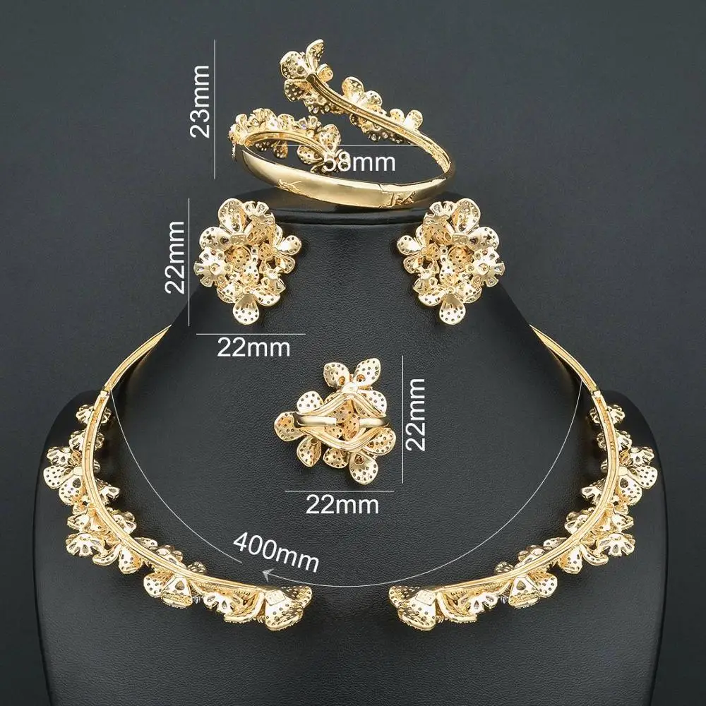 ModemAngel роскошный нежный цветок Полный AAA Фианит 3 тона медное ожерелье браслет