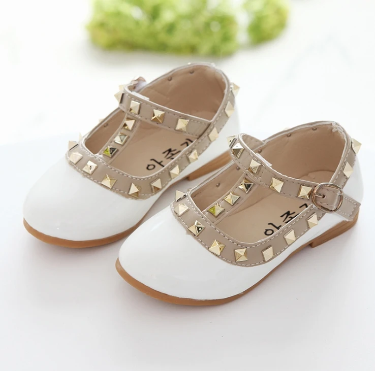 New Fashion Children Girls Princess Shoes PU Leather toddler Baby Flat-heel Kids Mary Jean Fasion Rivets Student Sneakers |