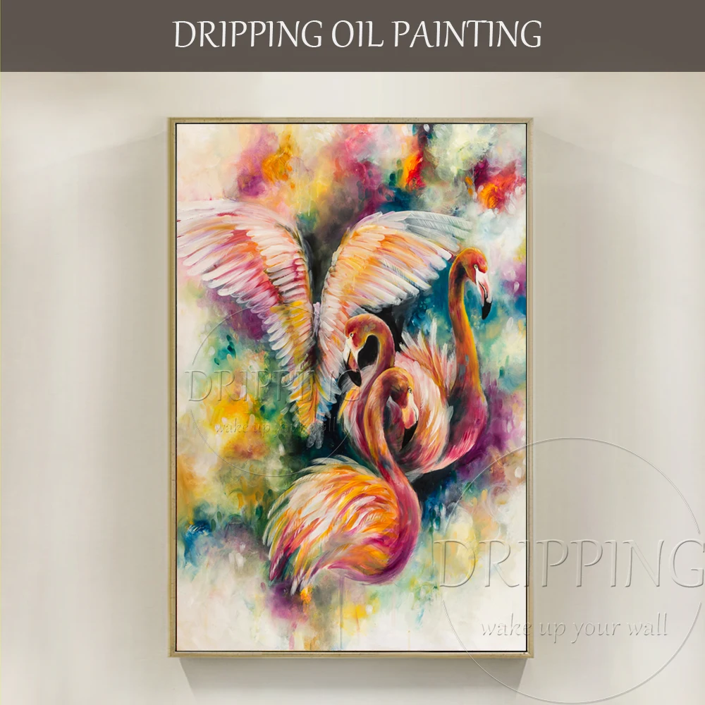 Картина маслом на холсте с изображением животных фламинго|flamingo oil painting|oil