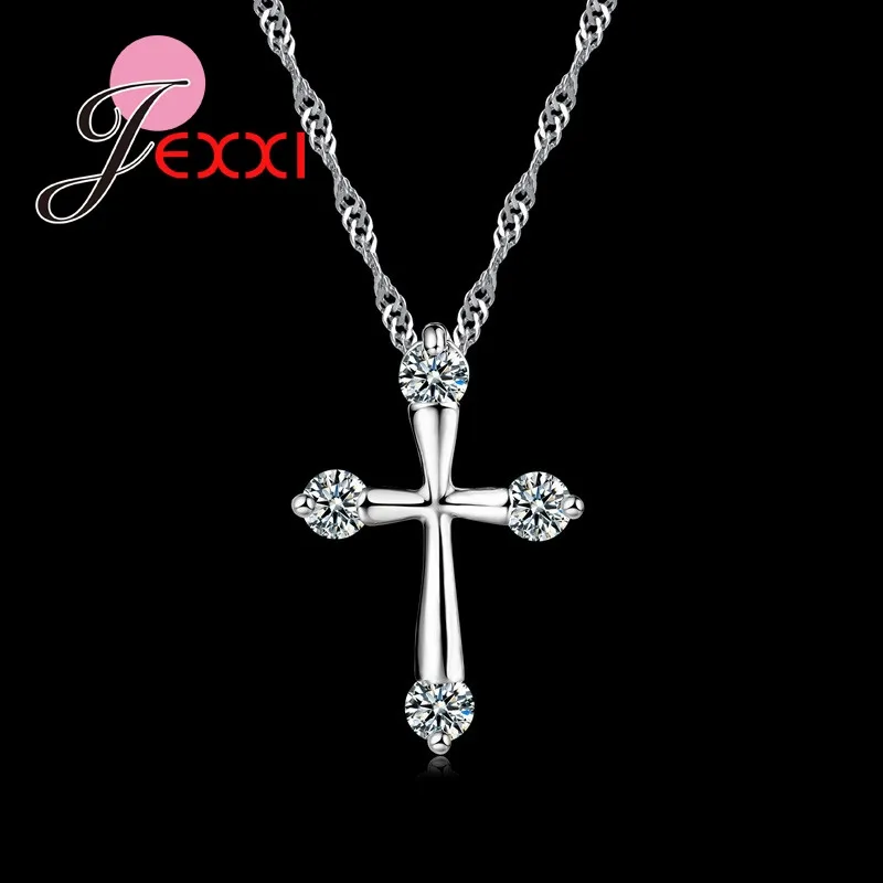 

Big Sale Europe Cross Pendant Necklace Women Girl Jewelry Gift Cubic Zircon 925 Sterling Silver Wholesale Top Quality