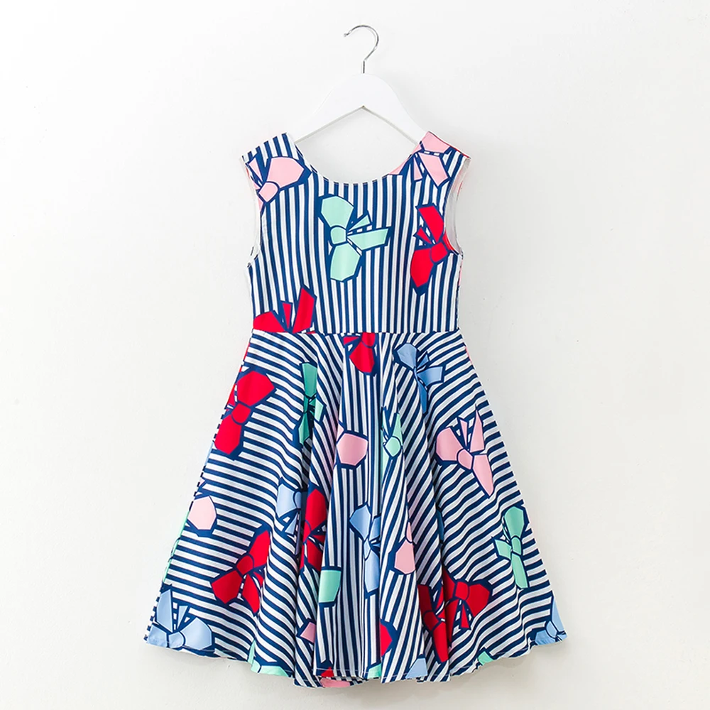 baby girl summer dress 2018 with bow pink blue print teenage children dresses girls 6 sleeveless kids party for | Детская одежда и
