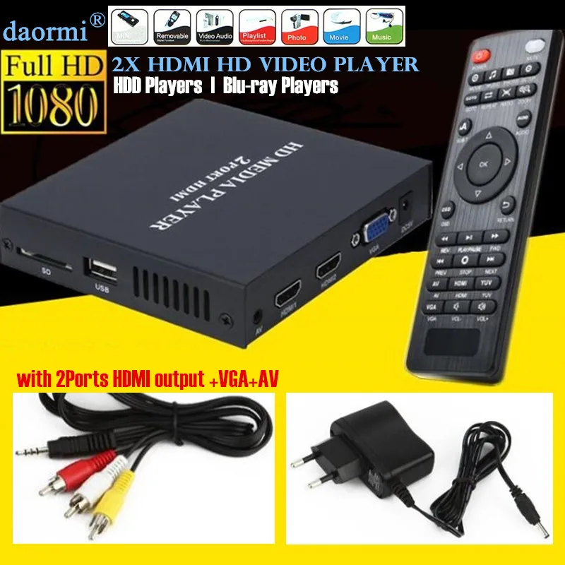 Мини-камера Full HD 1080P USB внешний HDD плеер хост Поддержка MKV/AVI/U диск SD музыкальный плеер с 2xhdmi медиа-плеер ИК-пульт дистанционного управления, Blu-Ray Player