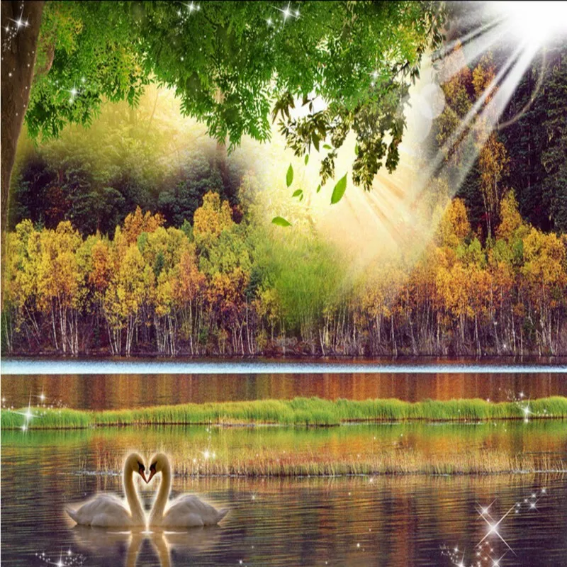 Free Shipping Lake Forest sunshine 3D stereo background wall bedroom lobby hotel mural custom restaurant bathroom wallpaper |