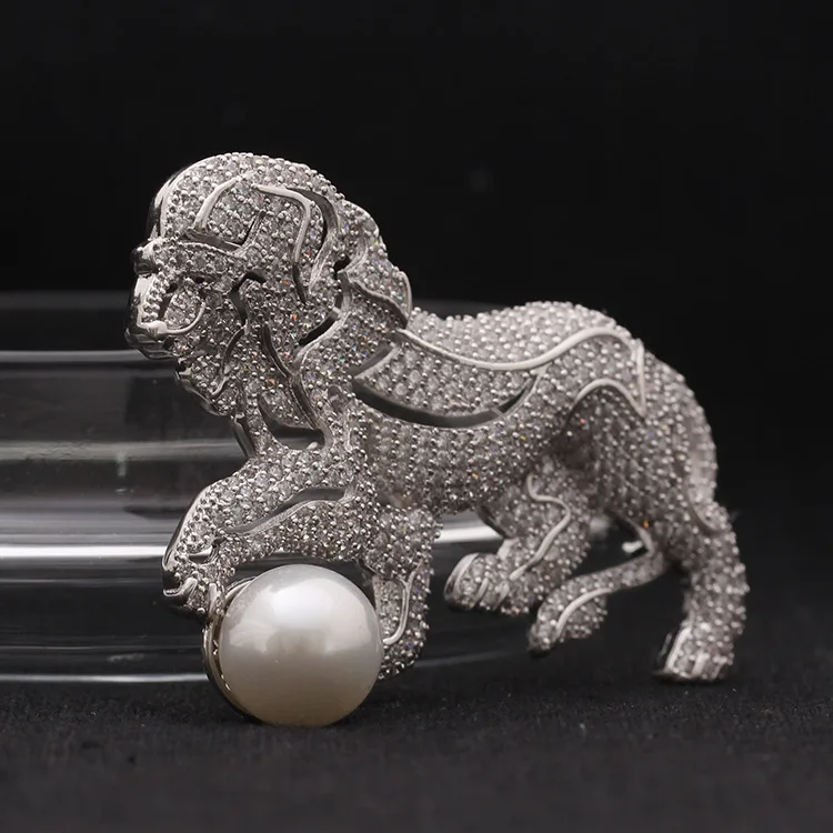ALW Новый Винтажный дизайн Льва инкрустированные жемчугом Броши для женщин и
