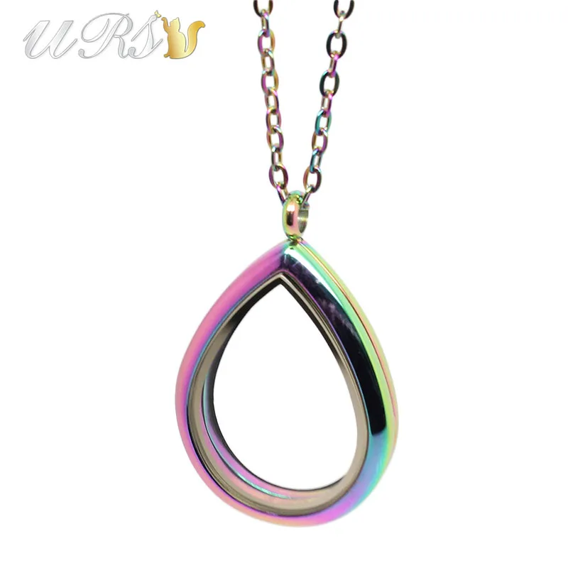 rainbow 28 мм каплевидное магнитное закрытие 316L нержавеющая сталь живое медальон памяти кулон с ожерельем - Окраска металла: rainbow