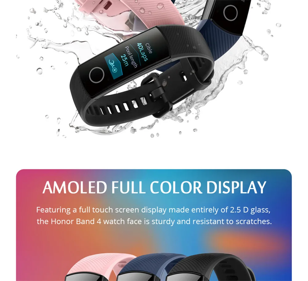 Умный Браслет huawei Honor Band 4 0,95 ''цветной сенсорный экран Amoled дисплей для плавания с осанкой для определения пульса и сна
