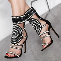 summer women sandals flock pearl zip thin heels 10 5cm high heels pumps lady sandal woman shoes