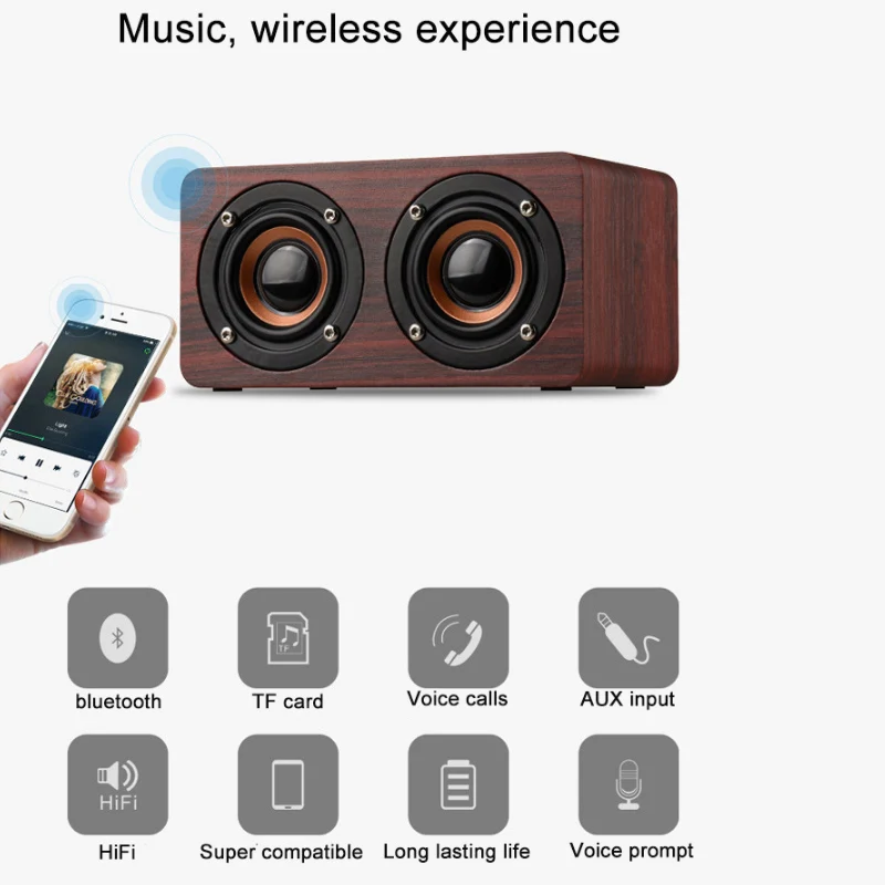 W5 Wooden Bluetooth Speaker 10W Portable HiFi Shock Bass TF 4.2 Subwoofer music FM Loudspeakers Surround | Электроника