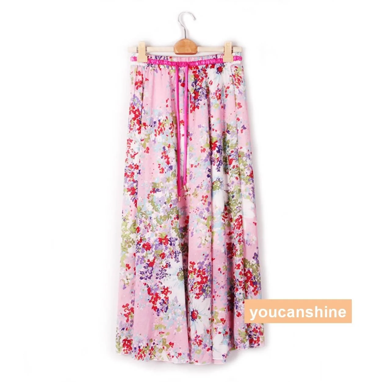 Womens Pleated Boho Bohemia Beach Flower 2 Layer Elastic Waist Long Skirt New | Женская одежда