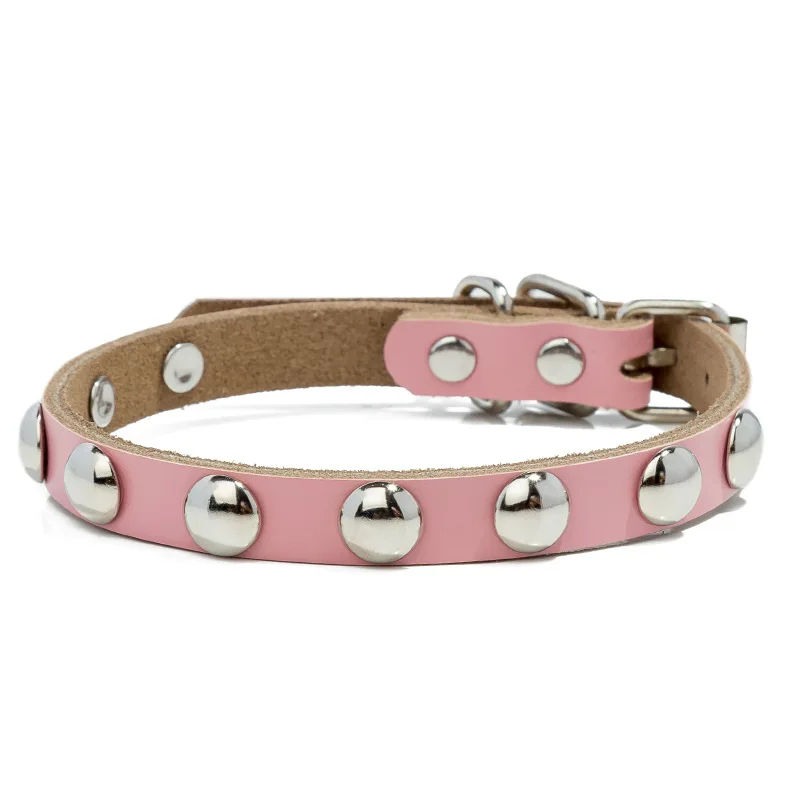 Real Leather Cat Collar Adjustable Mushroom Rivet Pet for Small Dogs Cats Puppy Kitten Red Black Blue Pink Brown | Дом и сад