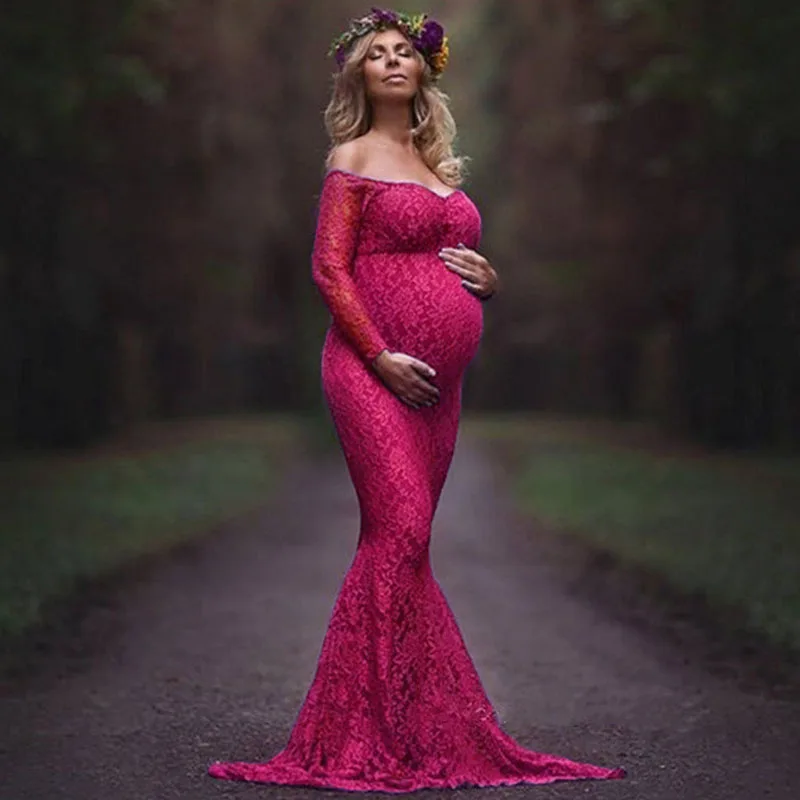 

Shoulderless Lace Maternity Dress For Photo Shoot Maternity Photography Props Pregnancy Dress Photography Maxi Vestidos Gestante