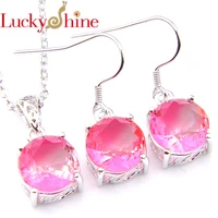 luckyshine 2 pcslot valentines day jewelry set unique bi colored tourmaline gems silver plated pendants necklaces earring set