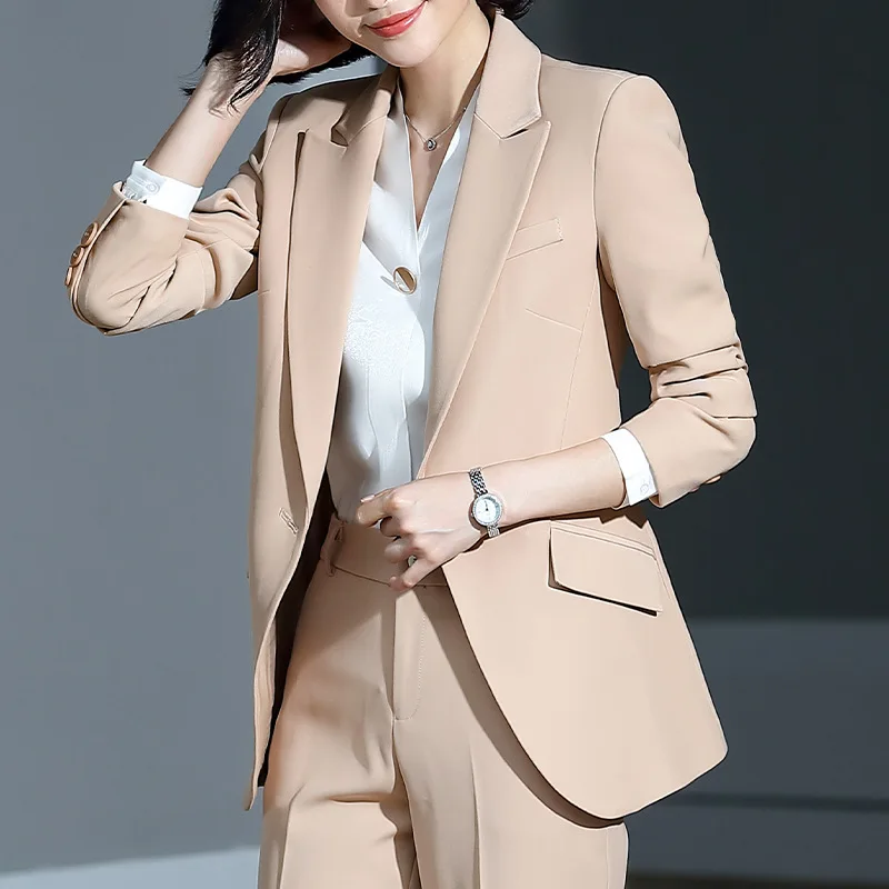 

Women's suit 2019 new autumn large size long solid color fashion suit trousers set two-piece temperament women's clothing