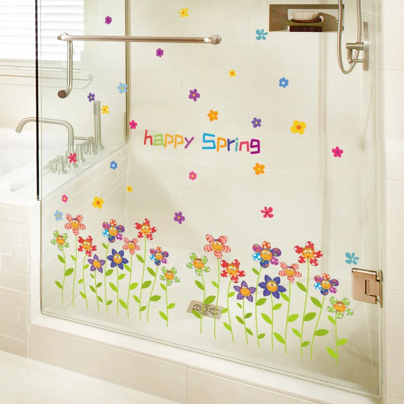 Cartoon Flowers Living Room Bedroom Bathroom Nursery Kids Removable DIY Self-adhesive Wall Stickers Decals Decor Mural dc18 | Дом и сад