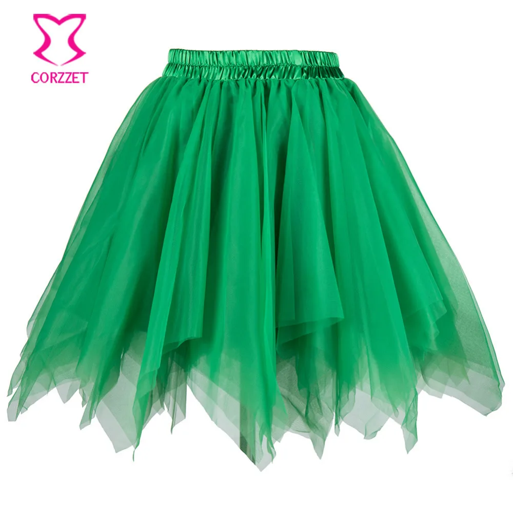 

Green Layered Asymmetrical Tulle Lolita Tutu Petticoat Sexy Pettiskirt Women Burlesque Corset Skirt Falda Mujer Party Dance Wear