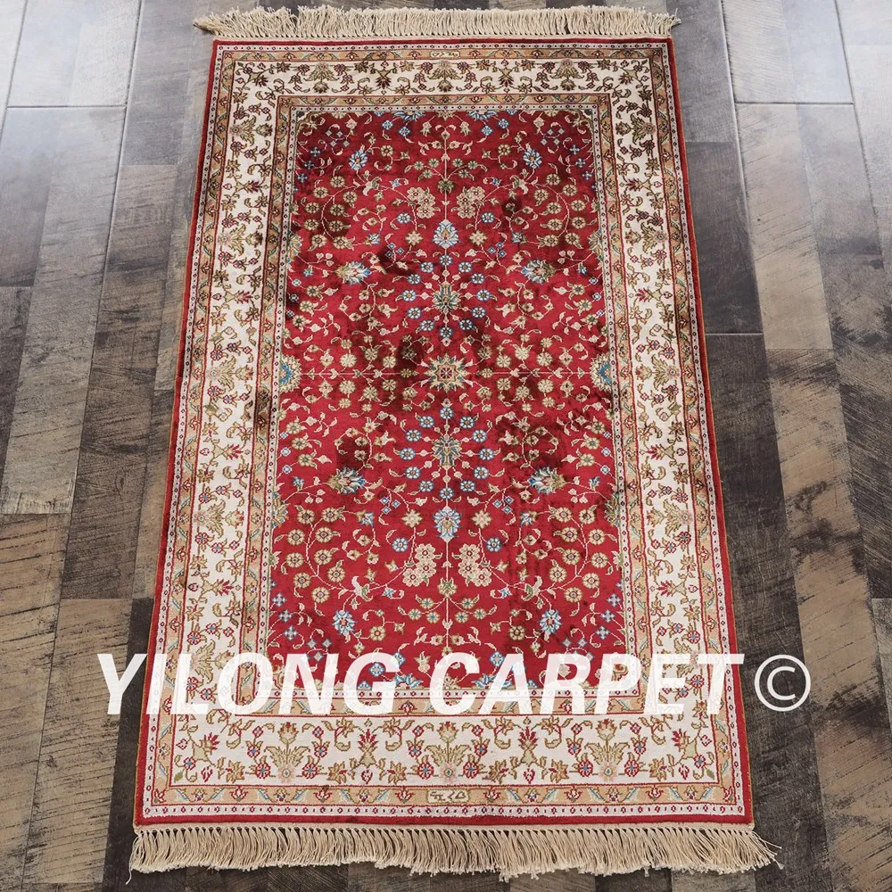 YILONG 2 5 'x 4' персидский шелковый ковер красный изысканный ручной УЗЕЛКОВЫЙ