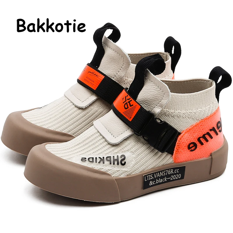 Bakkotie 2019 Kids Autumn High Sock Shoes New Boys Fashion Soft Casual Sports Baby Girls Breathable Slip On Black Sneakers | Детская