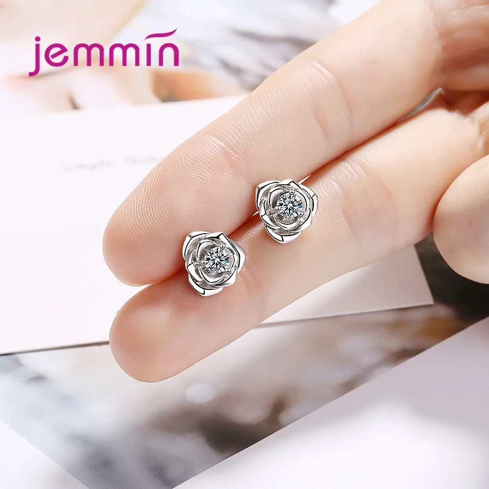 

New Fashion Korean Style Women Flower Design 925 Sterling Silver Cubic Zircon Stud Earrings Daily Ear Jewelry Birthday Gift