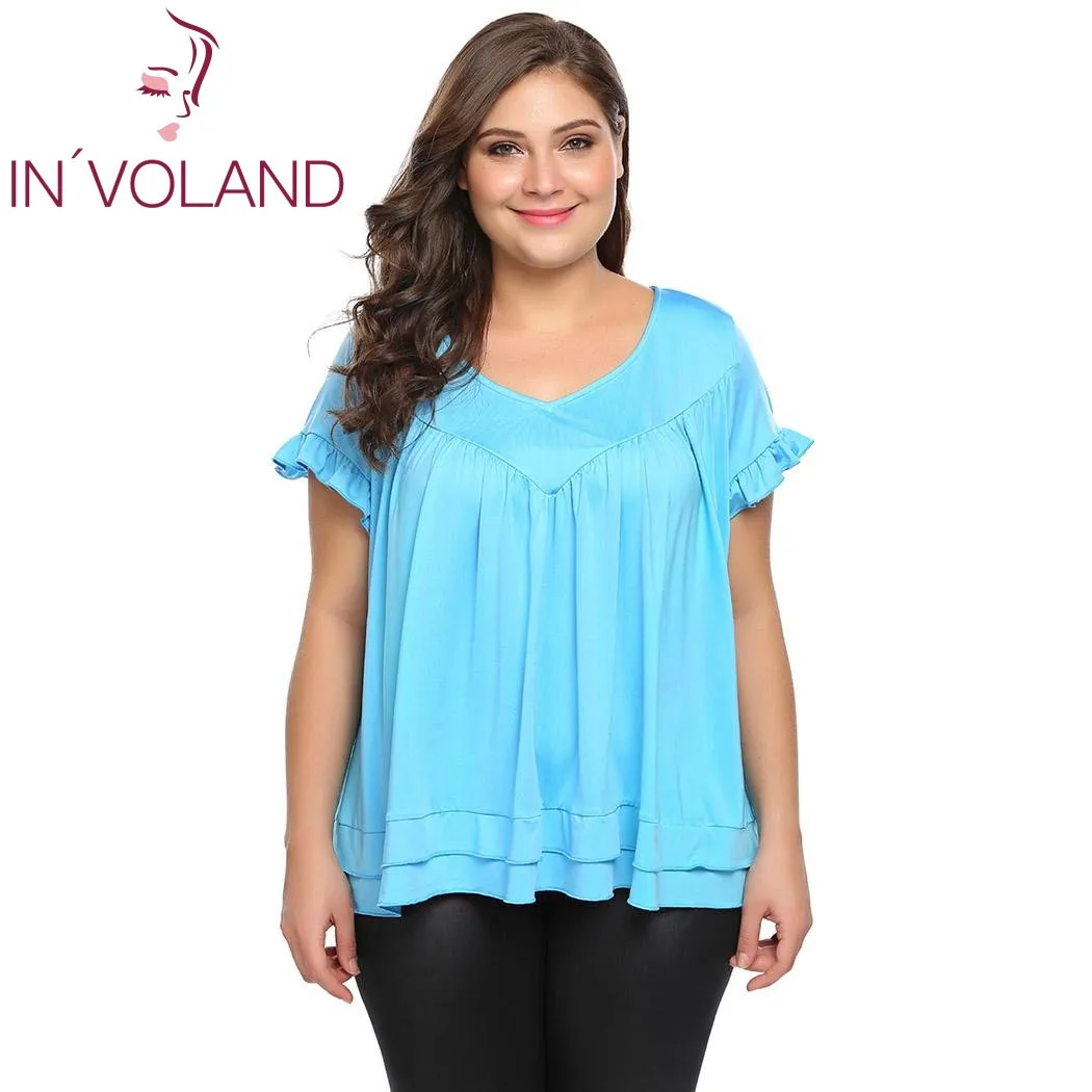 IN'VOLAND женские футболки топы плюс размер v-образный вырез короткий рукав
