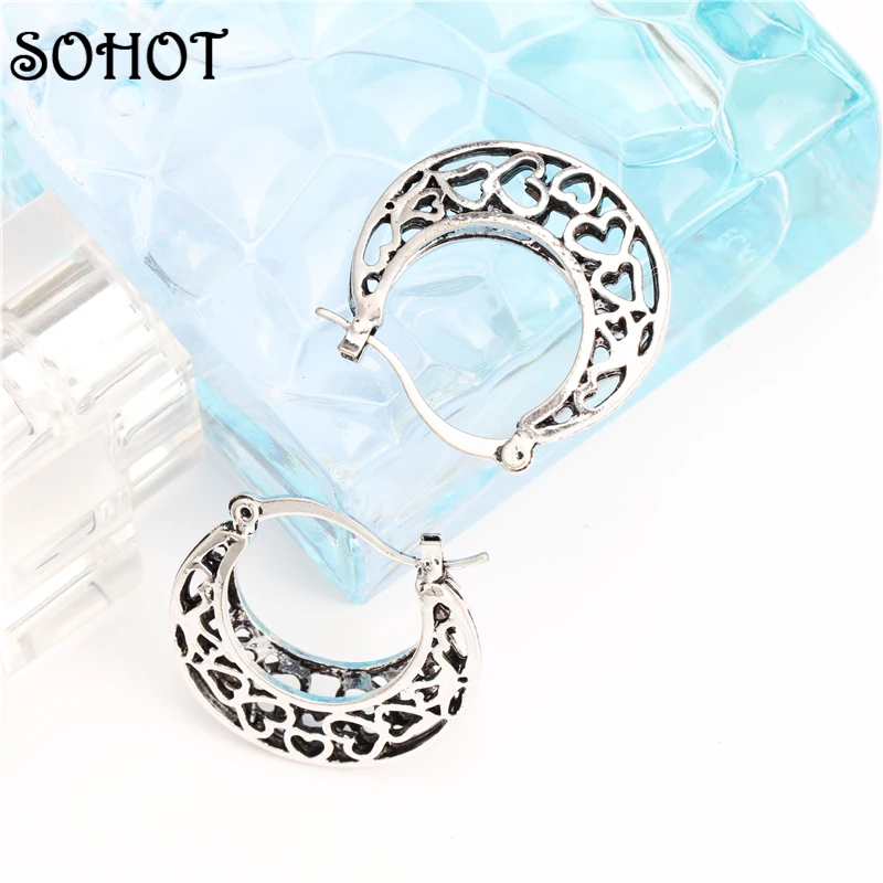 SOHOT без никеля винтажное сердечко серебряного цвета 3D серьги кольца женские