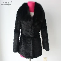 linhaoshengyue 2018 women rabbit fur coat fox fur collar real rabbit fur