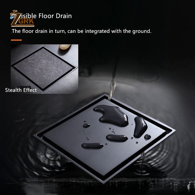 zgrk black brass floor drain deodorant 100x100mm square anti odor linear shower drain bathroom balcony shower drain hair catcher free global shipping
