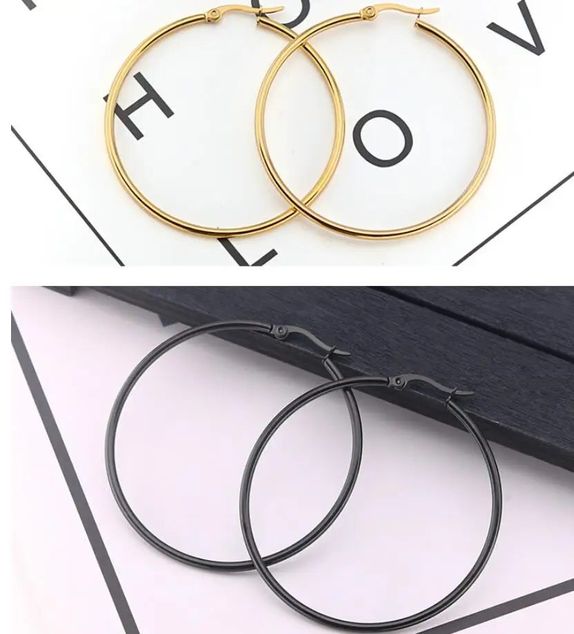 2 Pieces Rose Gold Big Hoop Earrings Punk Love Round Stainless Steel Circle Earring Huggie Jewelry for Women Wedding | Украшения и