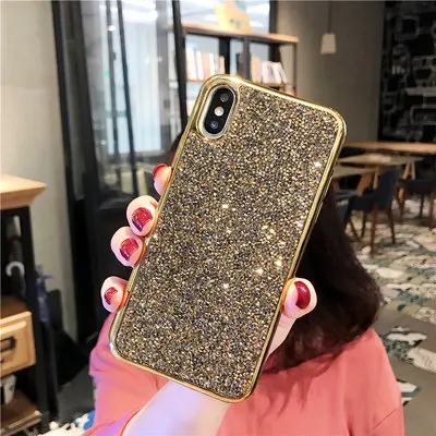 Золотой Роскошные модные полностью Блестящий С кристалалми и стразами Стразы блестящее гальваническое покрытие чехол Крышка для iPhone 11 Pro XS Max XR X 8, 7, 6, 6S Plus - Цвет: Золотой