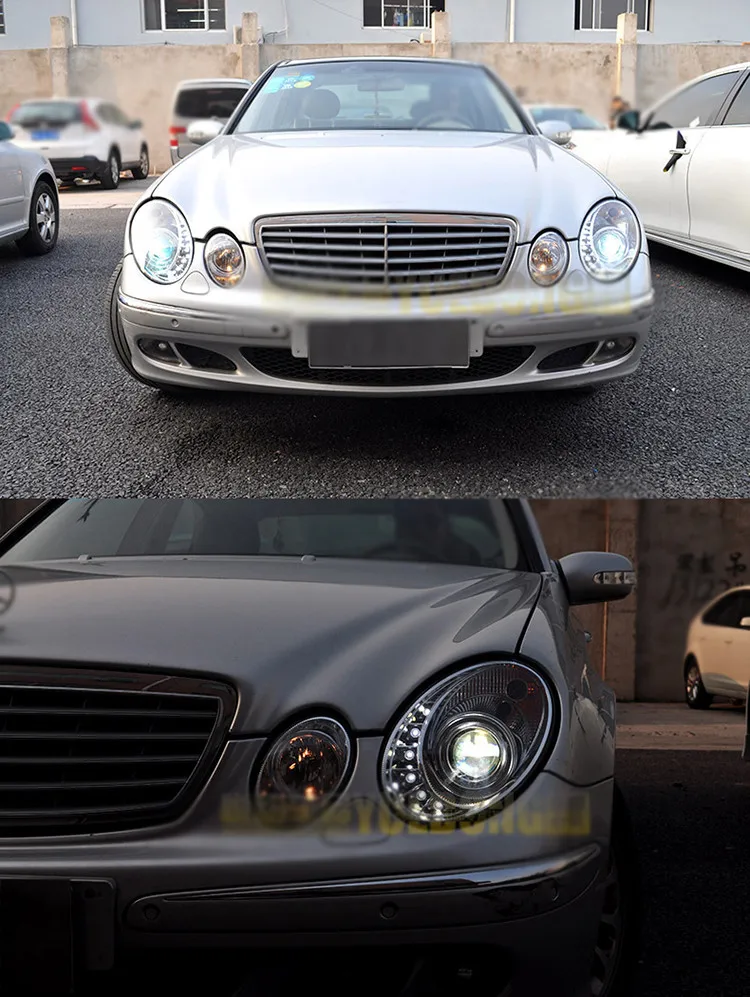 2 шт. светодиодный головной светильник s для Benz W211 2003-2009 Автомобильный светодиодный светильник s двойные ксеноновые линзы автомобильные аксессуары дневные ходовые огни противотуманный светильник