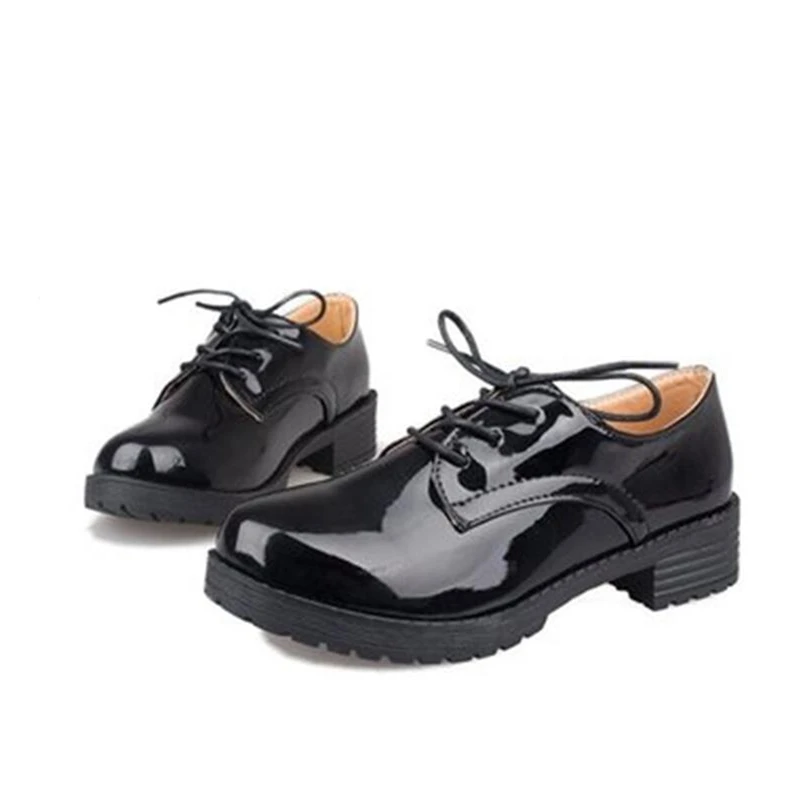 2017 Осень Новый стиль яркий кожаный круглая голова Кружево обувь для учащихся