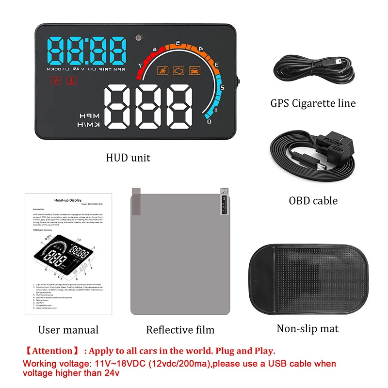 

Universal Car HUD Head Up Display Speeding RPM MPH Windshield Projector NJ88