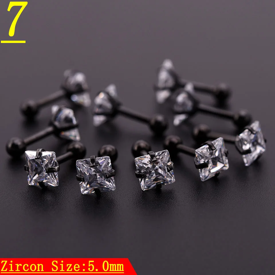 5 Шт. Черный Циркон Кристалл Круглый Шар Язык Губ Бар Кольцо Из Нержавеющей Стали