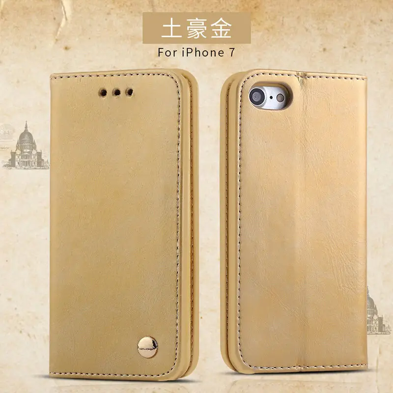 Роскошный кожаный чехол Crazy Horse для iphone 7/6/6s/5S/5/4S/4 для iphone 7 plus, откидная крышка, винтажный кошелек, сумка для телефона - Цвет: gold
