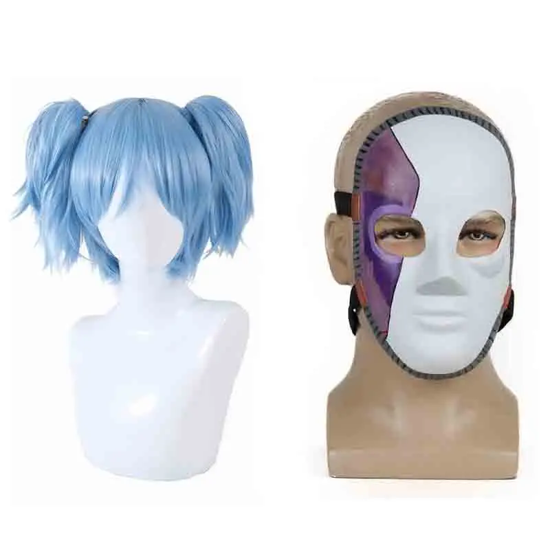 Mask and Wig Игра Салли Лицо Латексная Маска для косплея и парик Sallyface короткие синие термостойкие синтетические волосы клип Хэллоуин косплей реквизит - Цвет: Mask and Wig