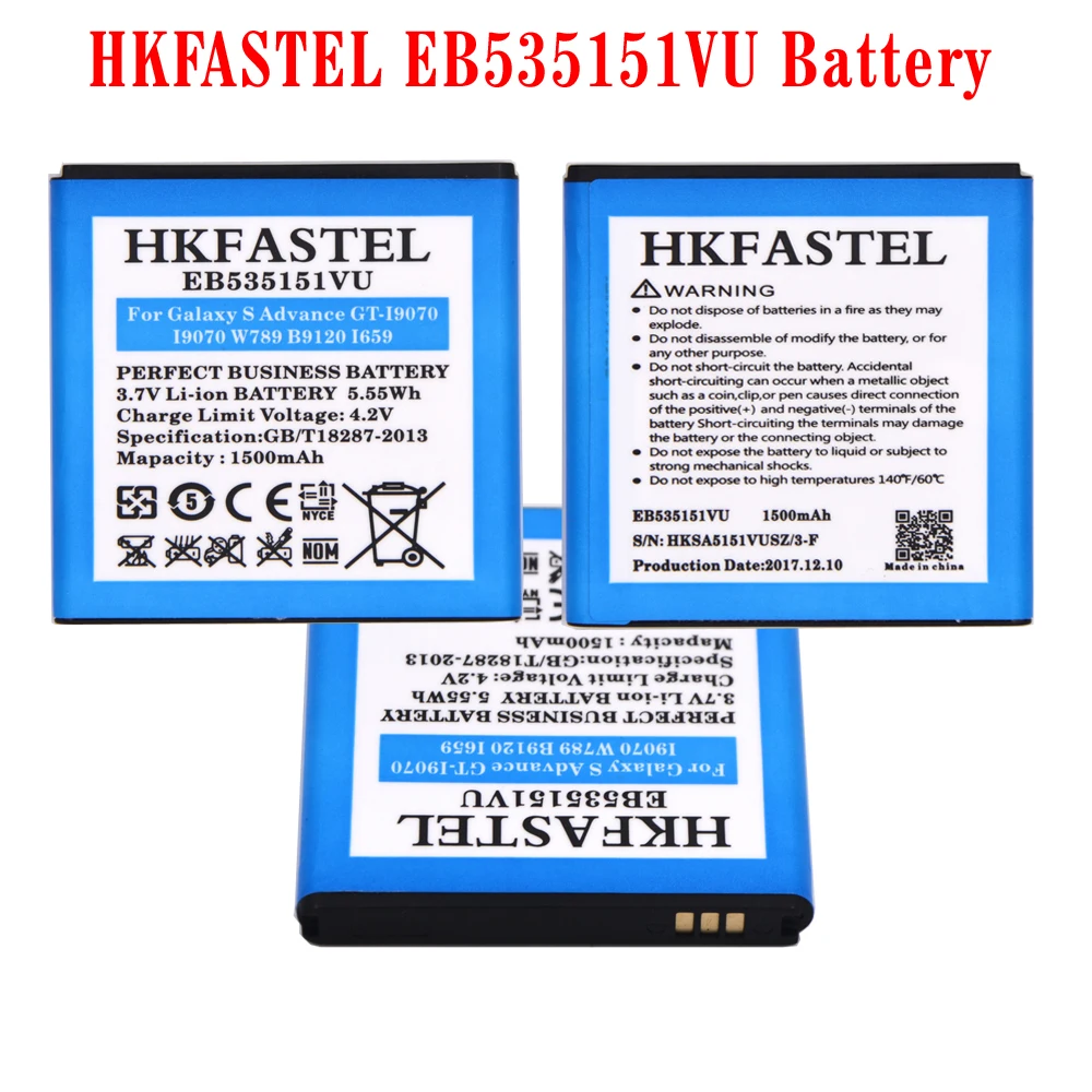 HKFASTEL EB535151VU батарея мобильного телефона для samsung Galaxy S Advance GT I9070 W789 B9120 I659 батареи 1500