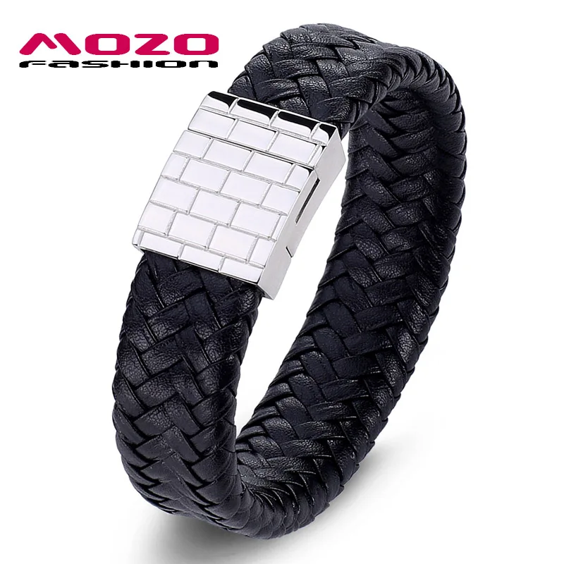 Black Mozo Fashion Jewelry Для мужчин ретро браслет из кожи с волнистым узором с крупной пряжкой Браслеты& Браслеты человек черные Китая по оптовым ценам браслет PS2029 - Окраска металла: Black