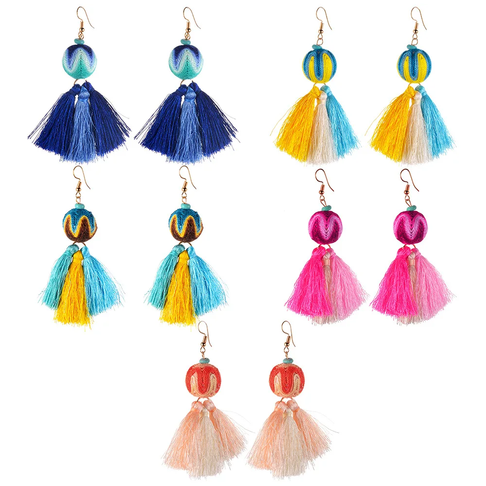 Новый Exaggerate Для женщин Этническая Винтаж Серьги длинной бахромой ручной работы