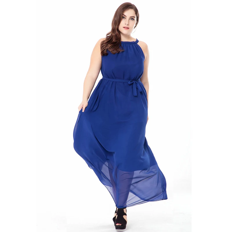 

Jinsen Aite Women Chiffon Bohemian Dress Plus Size M-6XL Summer Spaghetti Strap Sashes Beach Vacation Large Size Dresses JS147