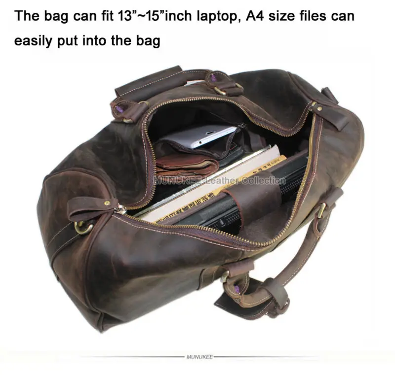 Vintage Crazy Horse Genuine Leather Travel bag Men Duffel Bag Luggage Travel Bag Large Men Leather Duffle Bag Weekend Tote Big