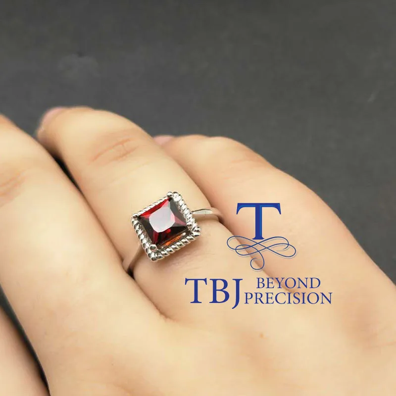 TBJ natural mozambique garnet square 6mm in 925 silver gemstone jewelry ring with gift box | Украшения и аксессуары