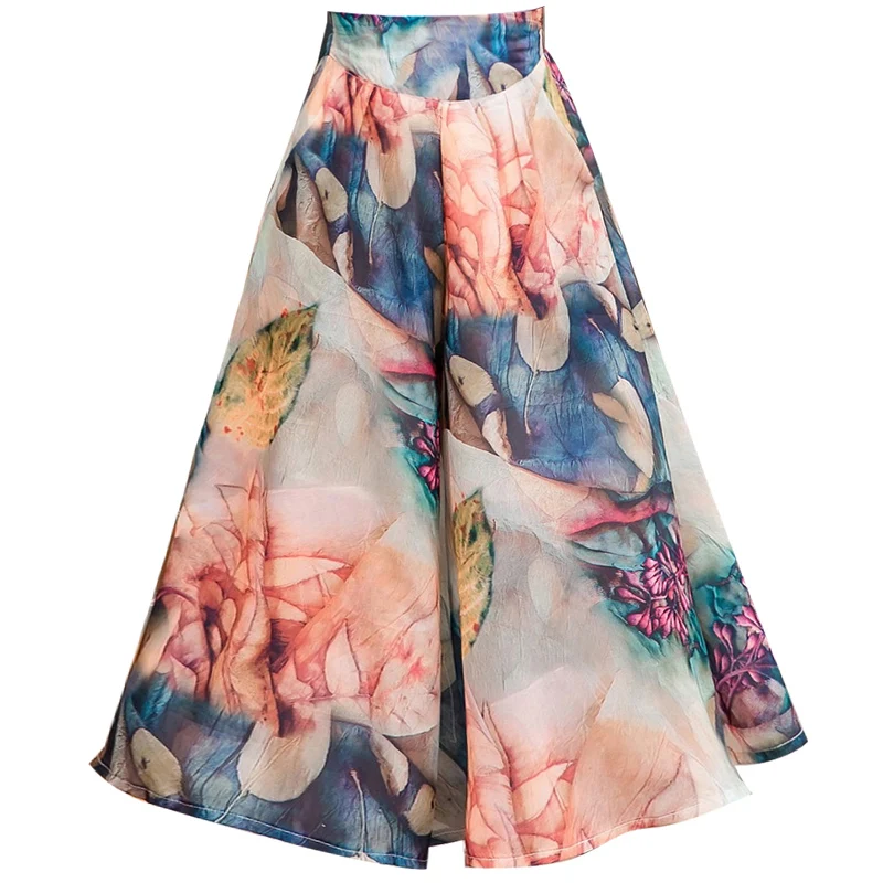 Drape high waist wide leg pants female summer thin section loose chiffon cropped trousers skirt 2020 new floral beach lady | Женская