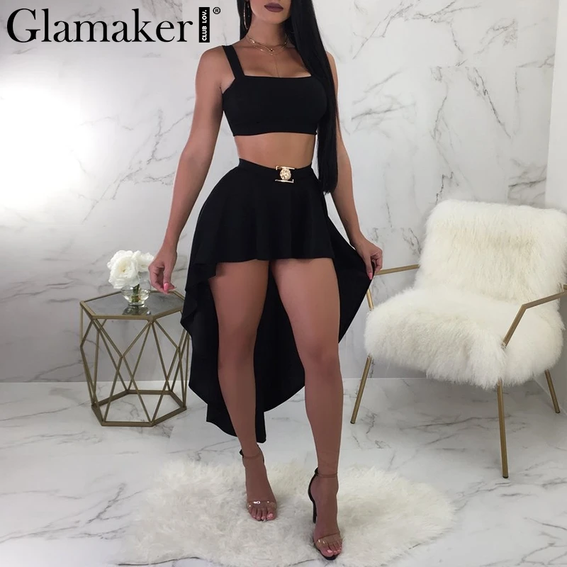 Женское платье Glamaker черное с металлической пряжкой на талии вечернее