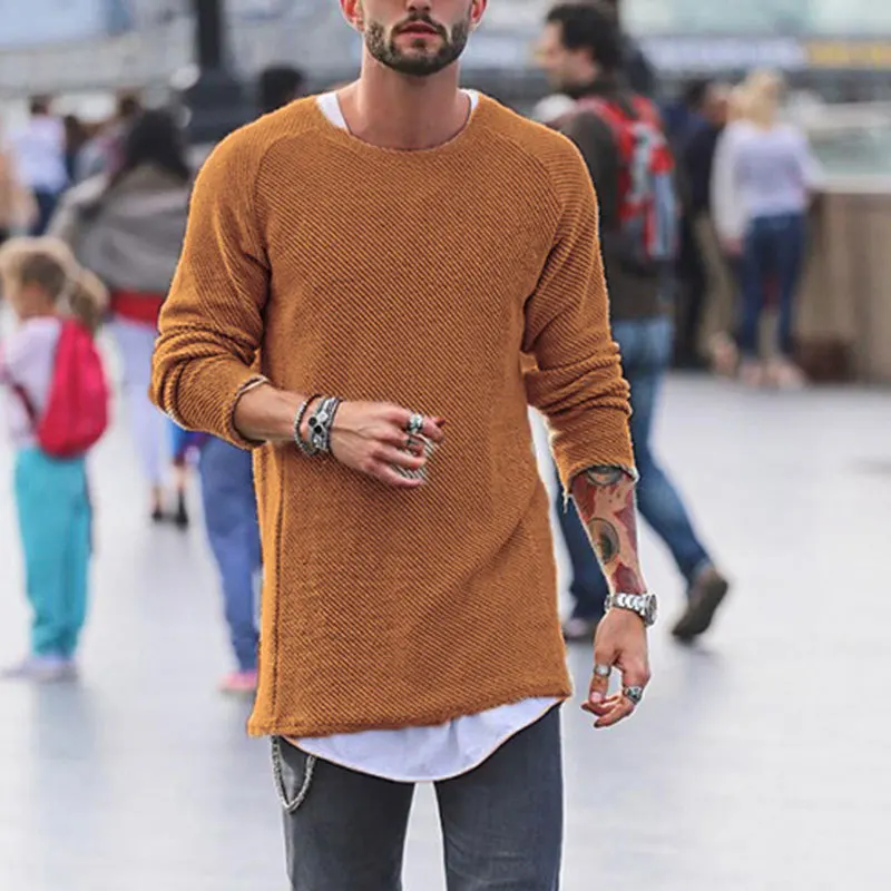 Moomphya Crew Neck Mens Slim Fit Pullover Long Sleeve O Knitted Sweater Tops Solid color hip hop streetwear men sweater | Мужская одежда