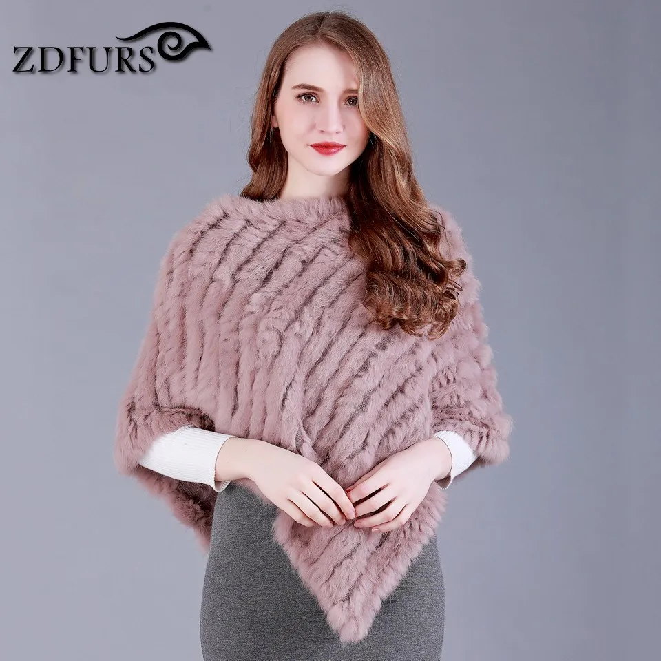 ZDFURS * Настоящее Вязаное пончо из кроличьего меха шарфы пашмины Женский пуловер